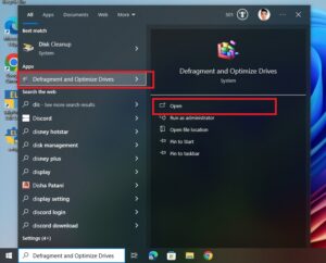 disc defrag tool in windows start menu