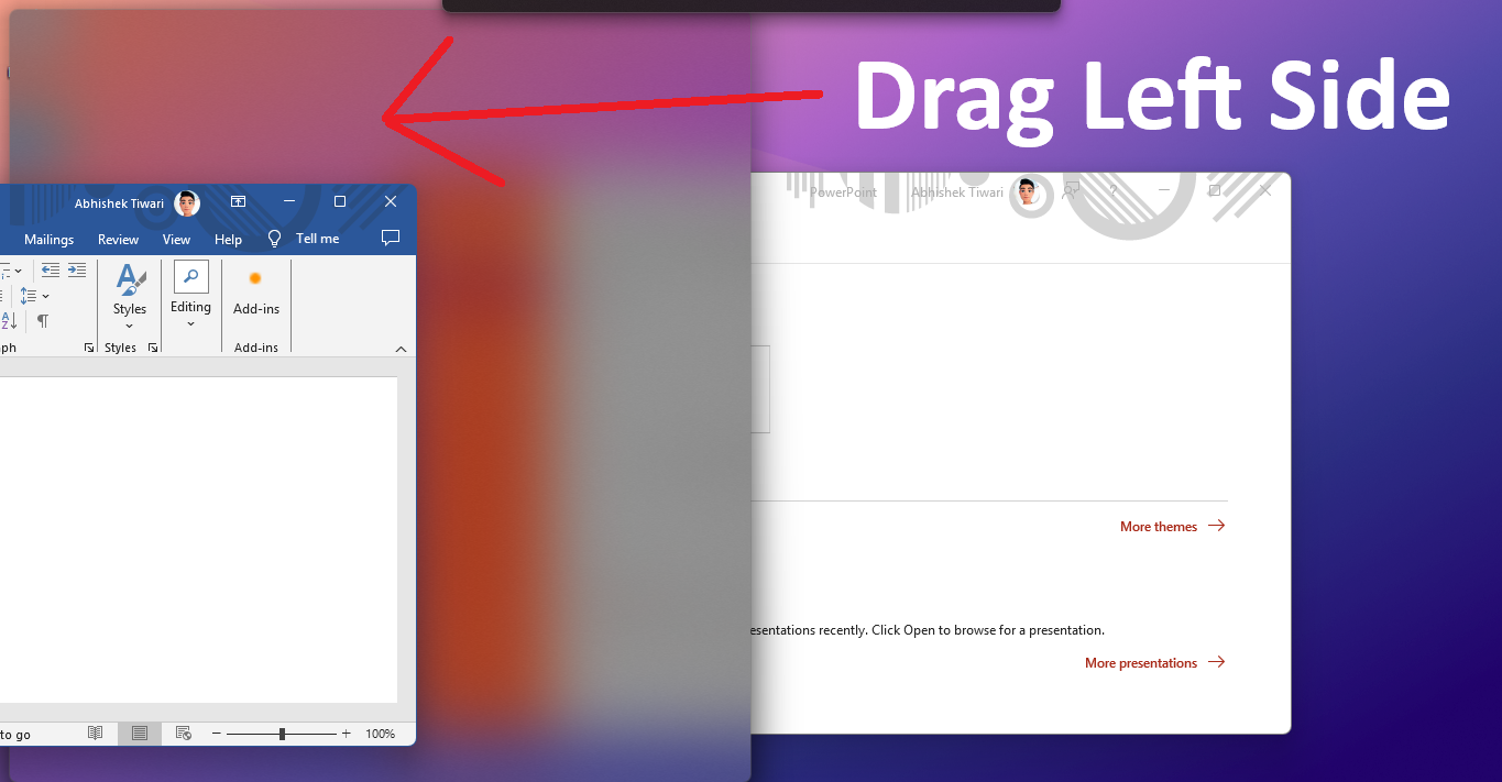 screenshot of window drag left for split screen